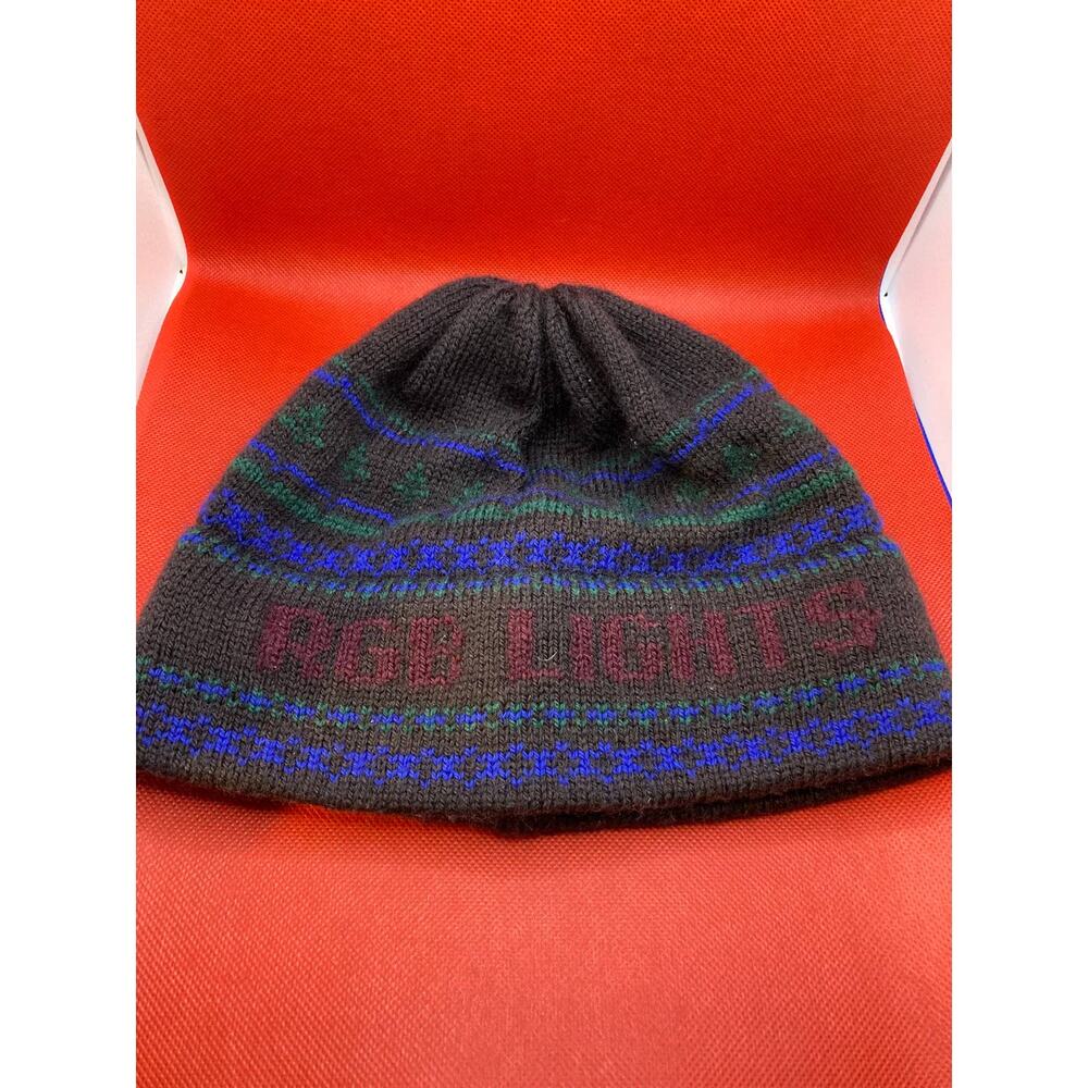 Vermont Original  'RGB Lights' Knit hat Brown/Blue and Red. Pre-Owned
